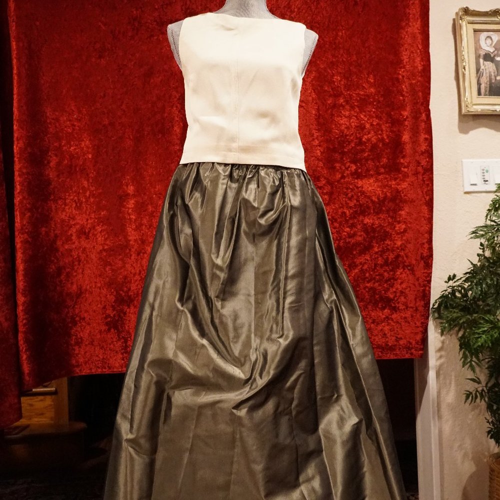 Carlisle White Blouse with Brown long Rickie Freeman Skirt